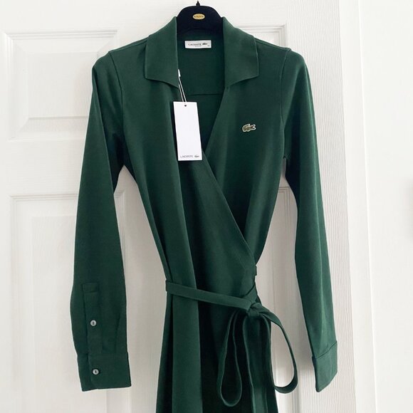 Lacoste Stretch Mini Piqué Wrap Polo Dress in Green, size 36 (fits size 2/4) - Picture 7 of 12